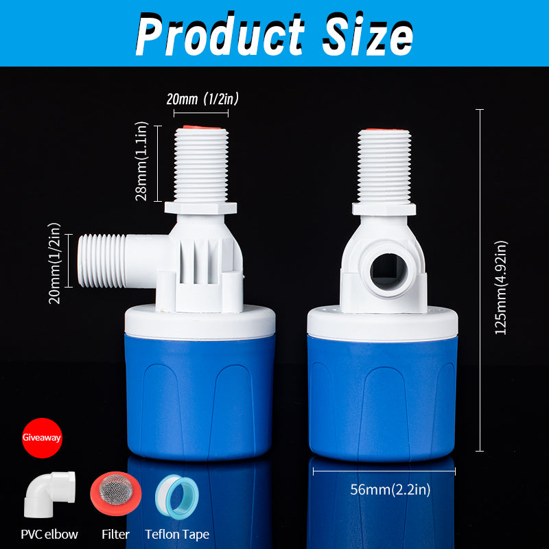 MEUPMEOP 1/2" Water Float Valve Automatic Water Level Control Valve No Electricity Needed Auto Fill Shut Off Plastic Float Valve for Water Tank