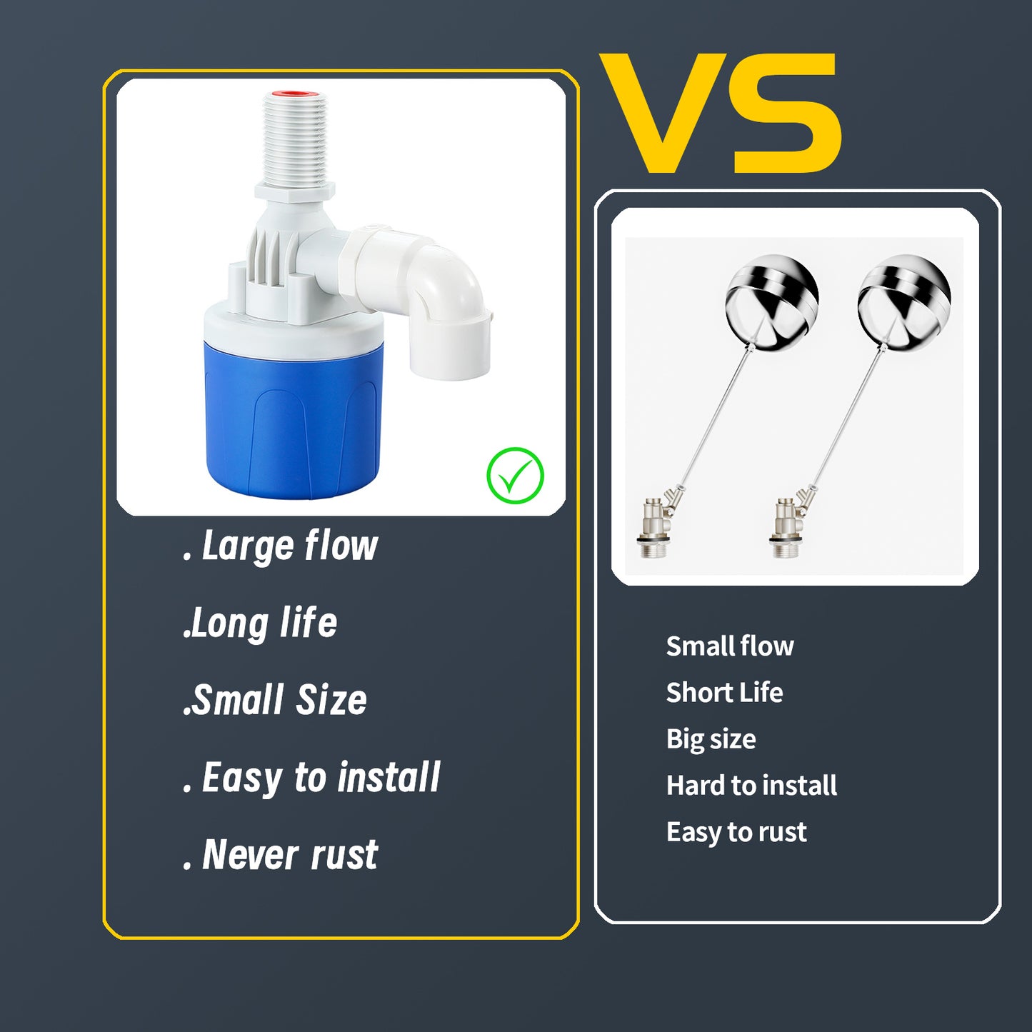 MEUPMEOP 1/2" Water Float Valve Automatic Water Level Control Valve No Electricity Needed Auto Fill Shut Off Plastic Float Valve for Water Tank