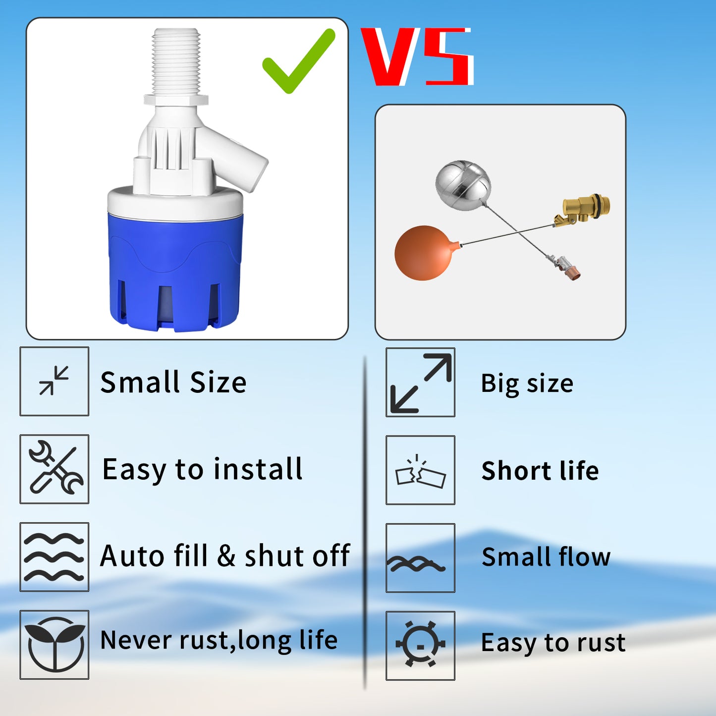 1/2" Float Valve for Automatic Water Level Management, Requiring No Electricity. This Water Float Valve Automatically Fills And Shuts Off, Suitable for Tanks, Pools, And Towers