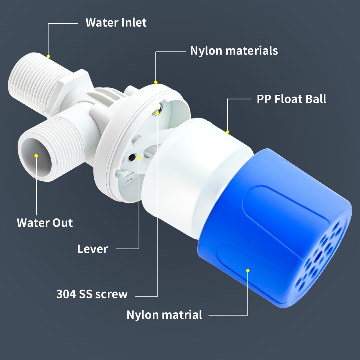 MEUPMEOP 1/2" Water Float Valve Automatic Water Level Control Valve No Electricity Needed Auto Fill Shut Off Plastic Float Valve for Water Tank