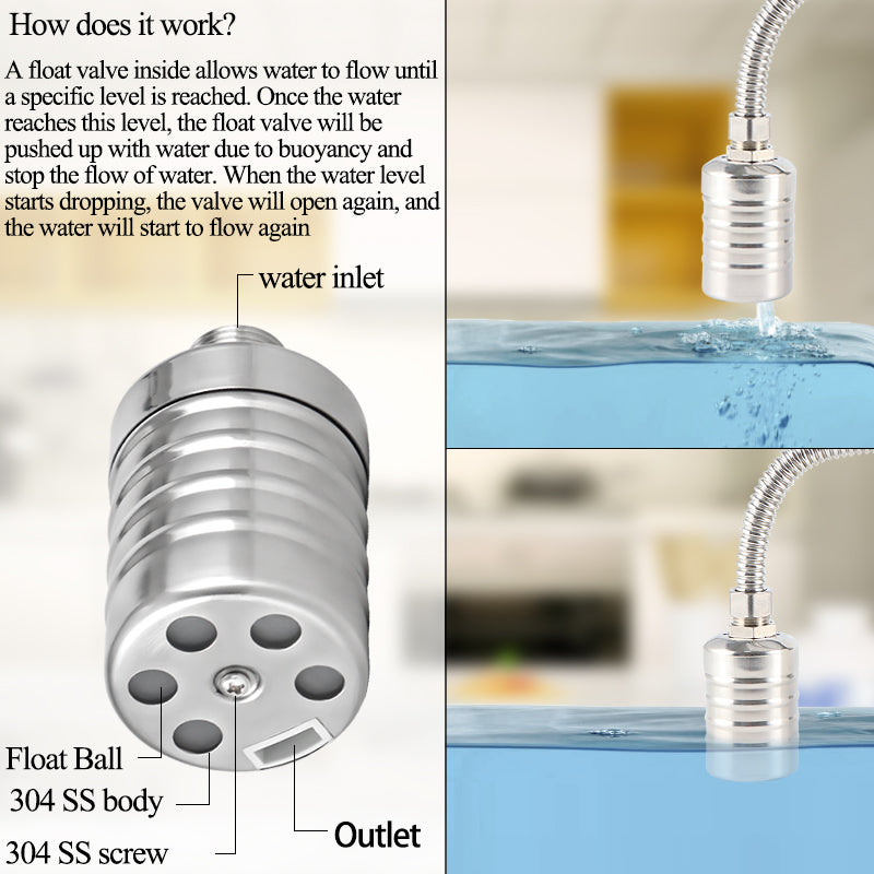 MEUPMEOP 1/2" Stainless Steel Float Valve Automatic Water Level Control Valve for Water Tank