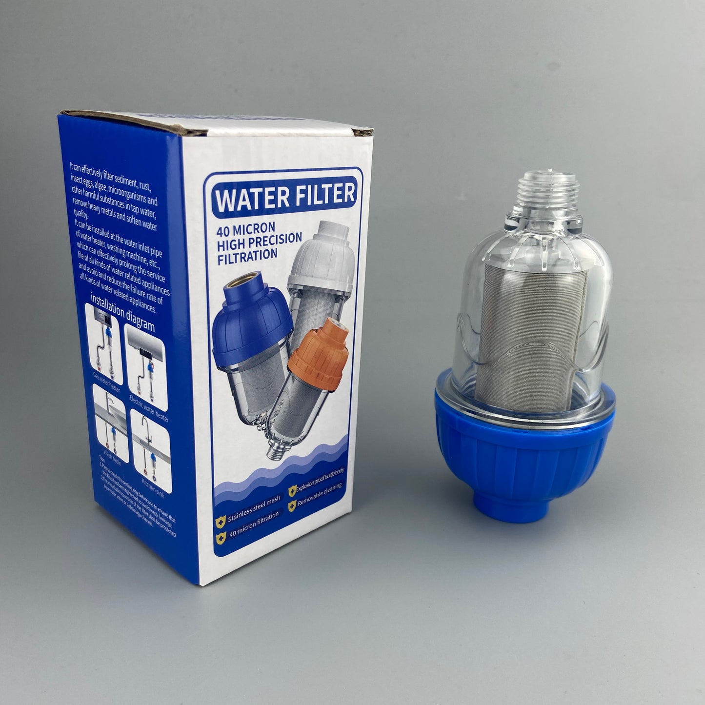 1/2" Reusable Sediment Water Filter, 304 Stainless Steel Mesh Screen 40μm Filter, Water Filter for Washing Machine