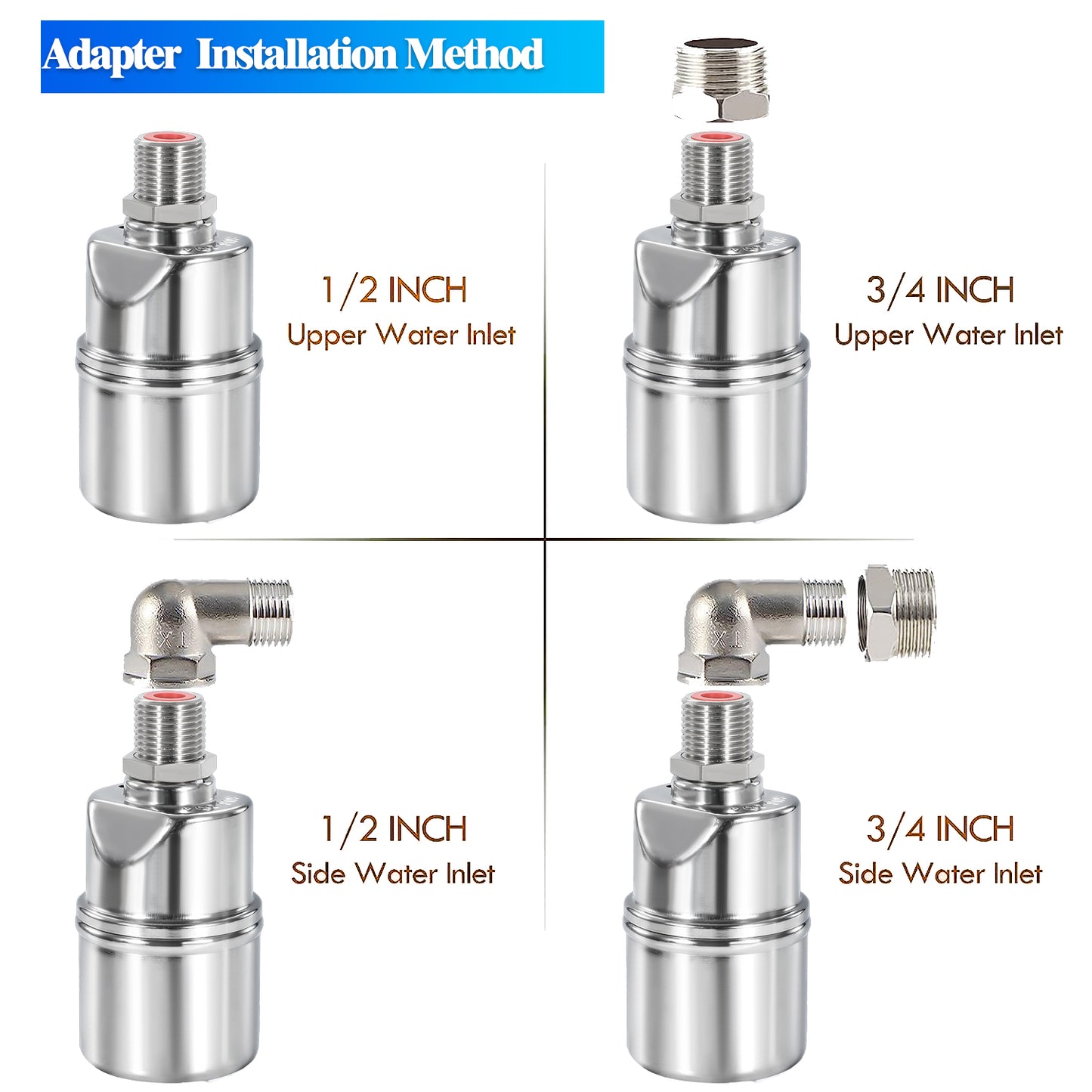 MEUPMEOP 1/2" 3/4" Water Float Valve Automatic Water Level Control Valve  Stainless Steel Float Valve for Water Tank,Water Pond