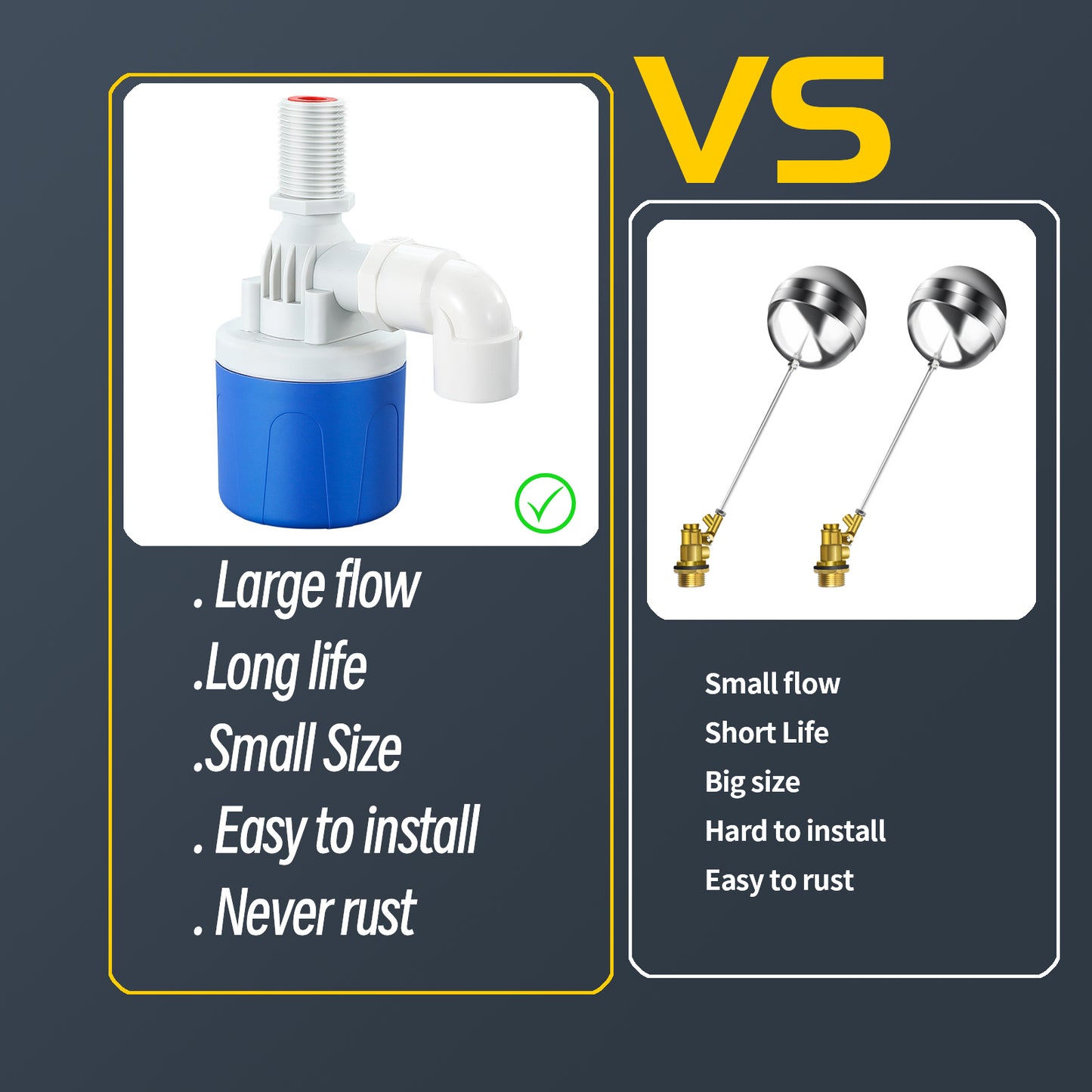 MEUPMEOP 1/2" Water Float Valve Automatic Water Level Control Valve No Electricity Needed Auto Fill Shut Off Mini Float Valve