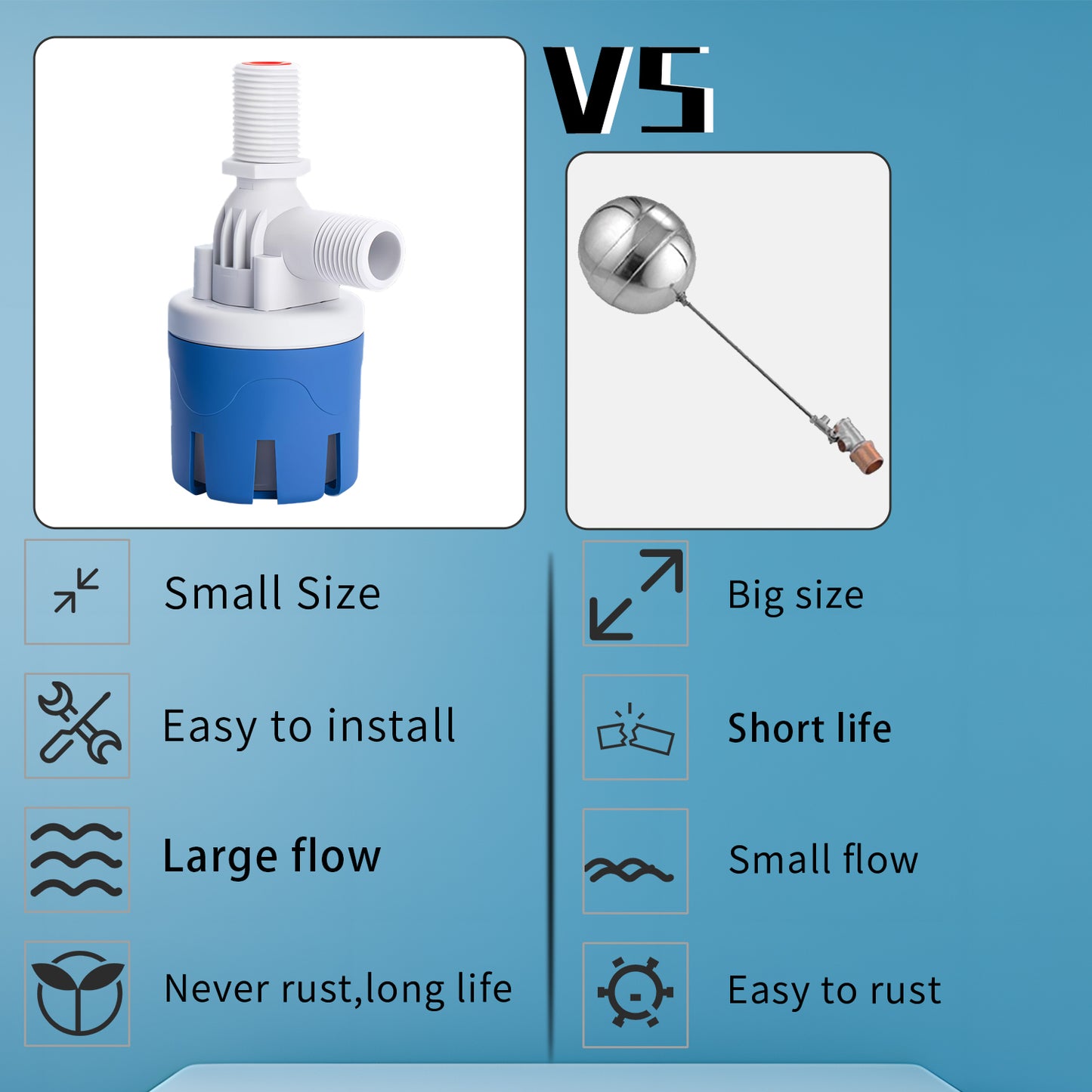 MEUPMEOP 3/4" Top Inlet Vertical Auto Fill Shut Off Automatic Water Level Controller Float Valve for Water Tank