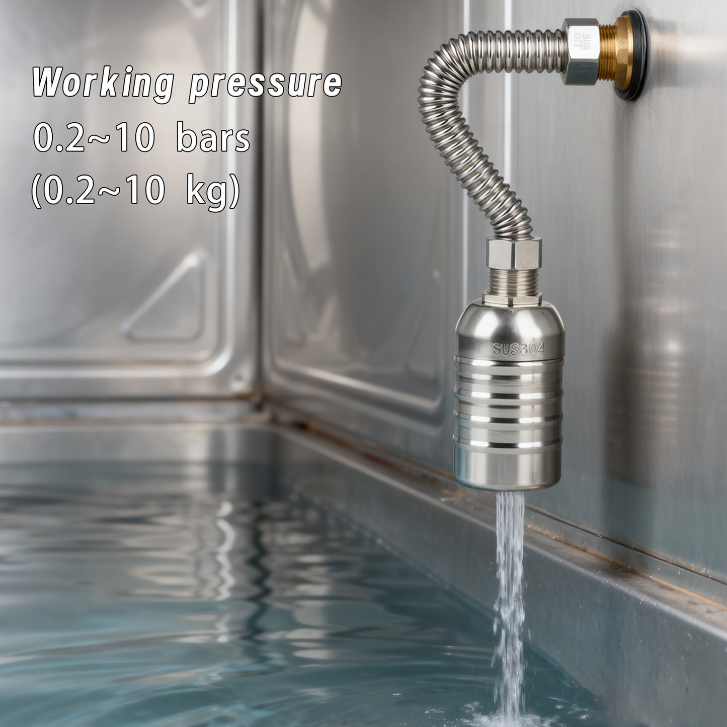 1/2" 3/4" 1" 304 Stainless Steel Float Valve with 304 Flexible Pipe and Brass Connector